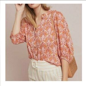Anthropologie Vibrant Pink and Orange Blouse